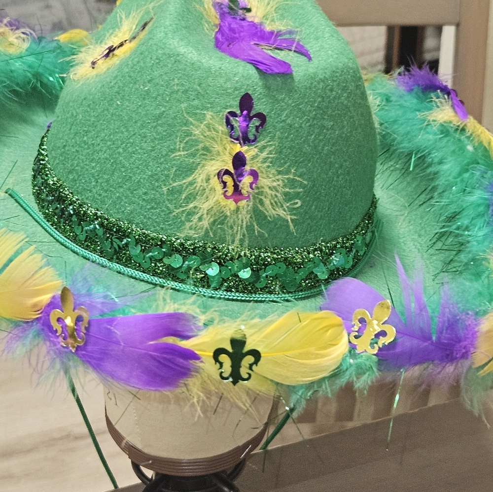 Unisex Mardi Gras Cowboy Hat One Size Fits Most - Picture 8 of 10
